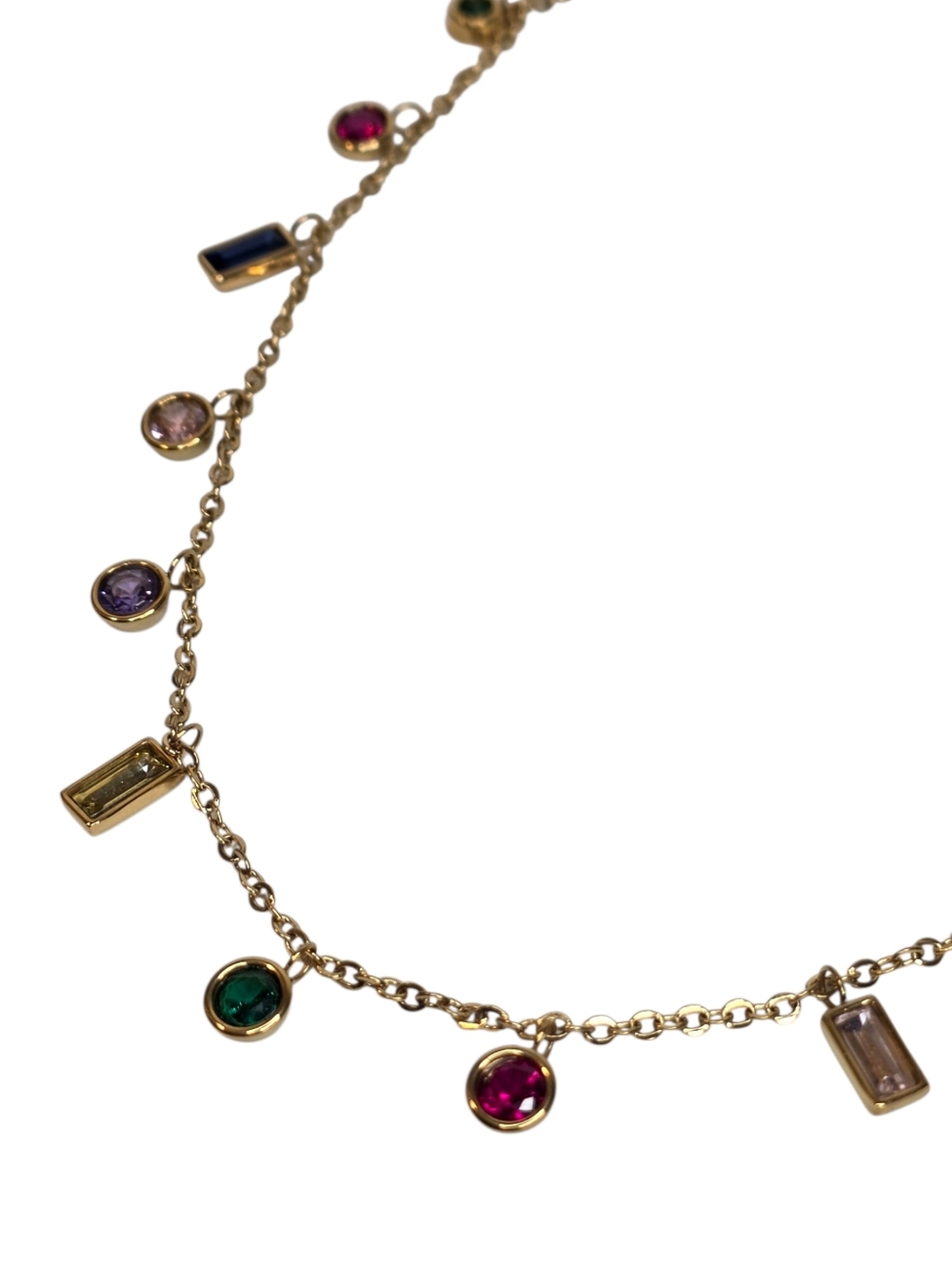 18k Gold Plated Stainless Steel Rainbow Cubic Zirconia Crystal Necklace Jewelry - Picture 6 of 8